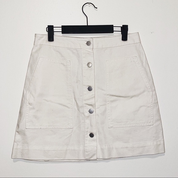 Francesca's Collections Dresses & Skirts - Francesca's Miami A-Line Button Down White Denim Skirt